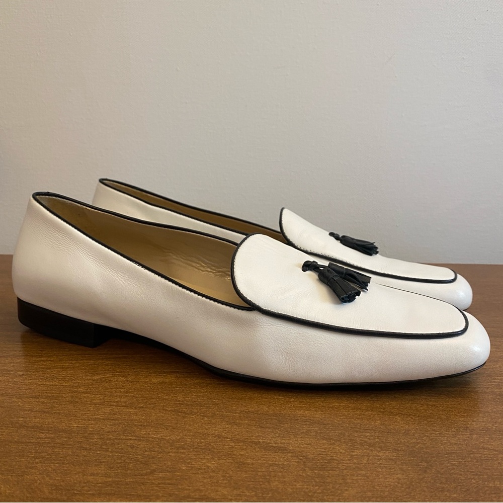 Lauren Ralph Lauren Elizabeth White Leather Loafers with Black Trim Accents- 10B